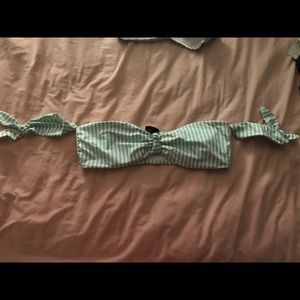 Blue and White Striped Off the Shoulder Bikini Top